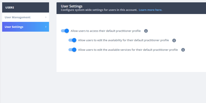 User Settings Toggles